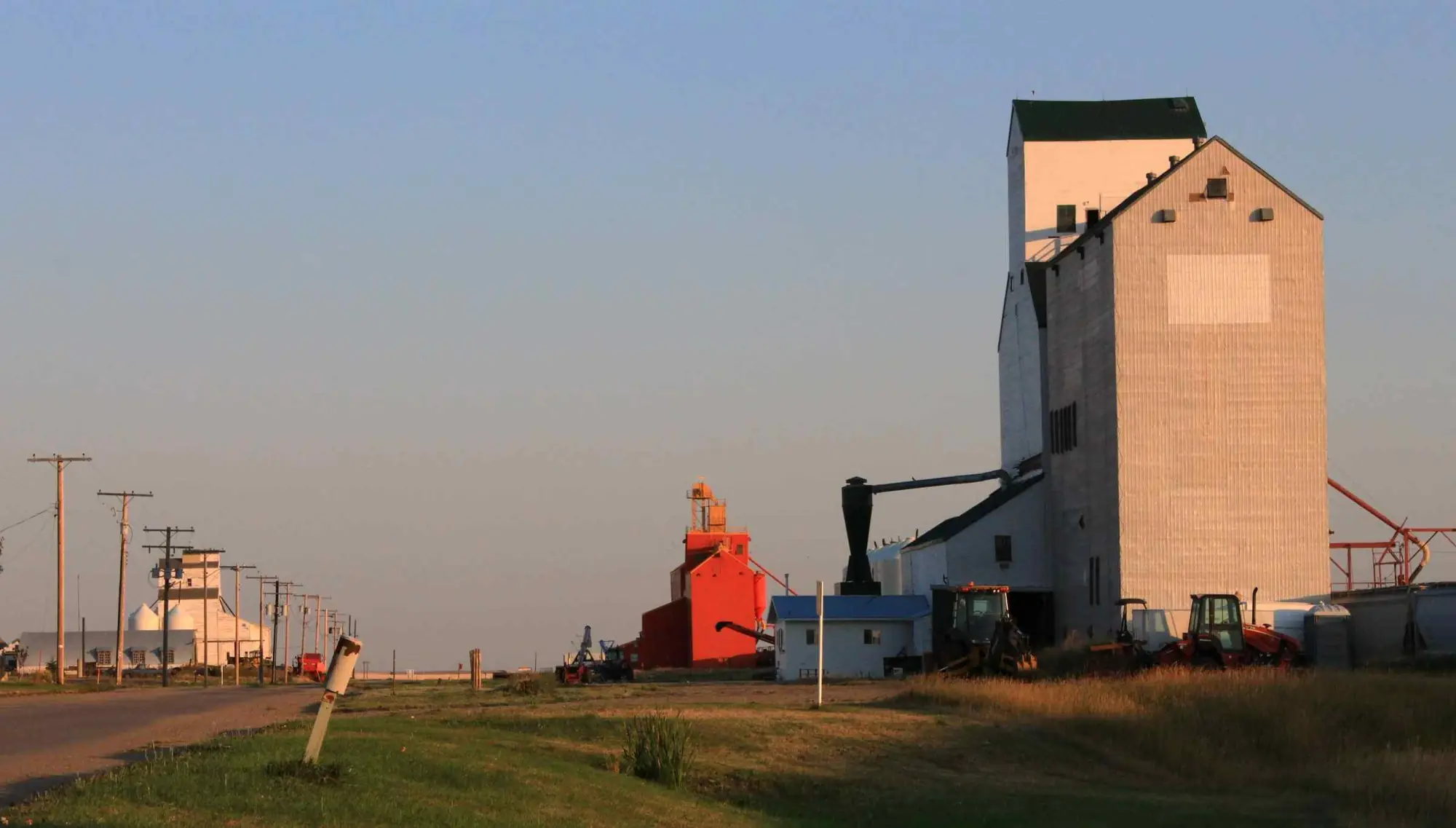 Grain elevators at sunset in Cabri, Saskatchewan.